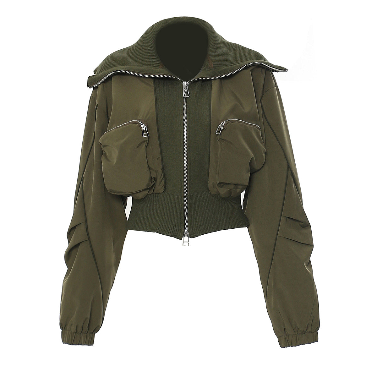 Womens Casual Bomber Jacket with Zippered Pockets