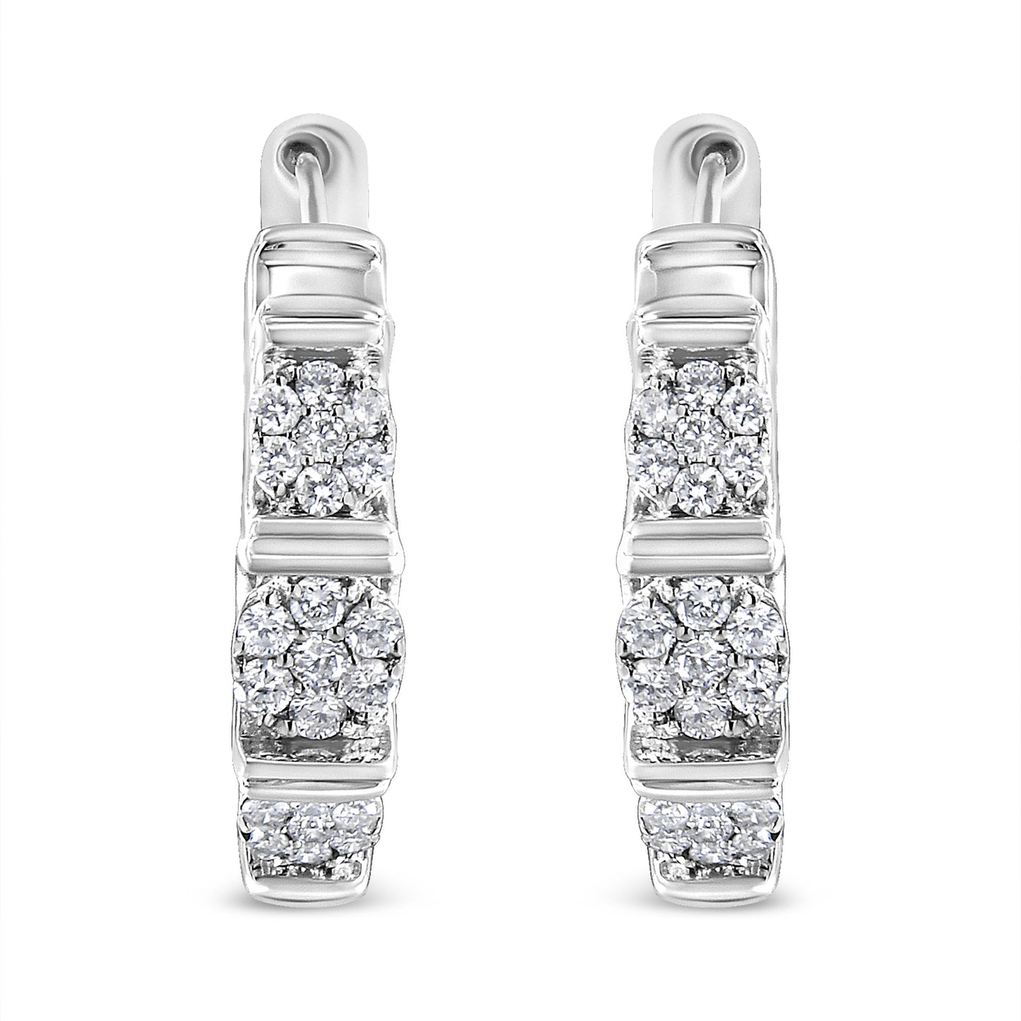 Boucles d'oreilles créoles en argent sterling .925 avec diamants cultivés en laboratoire en forme de