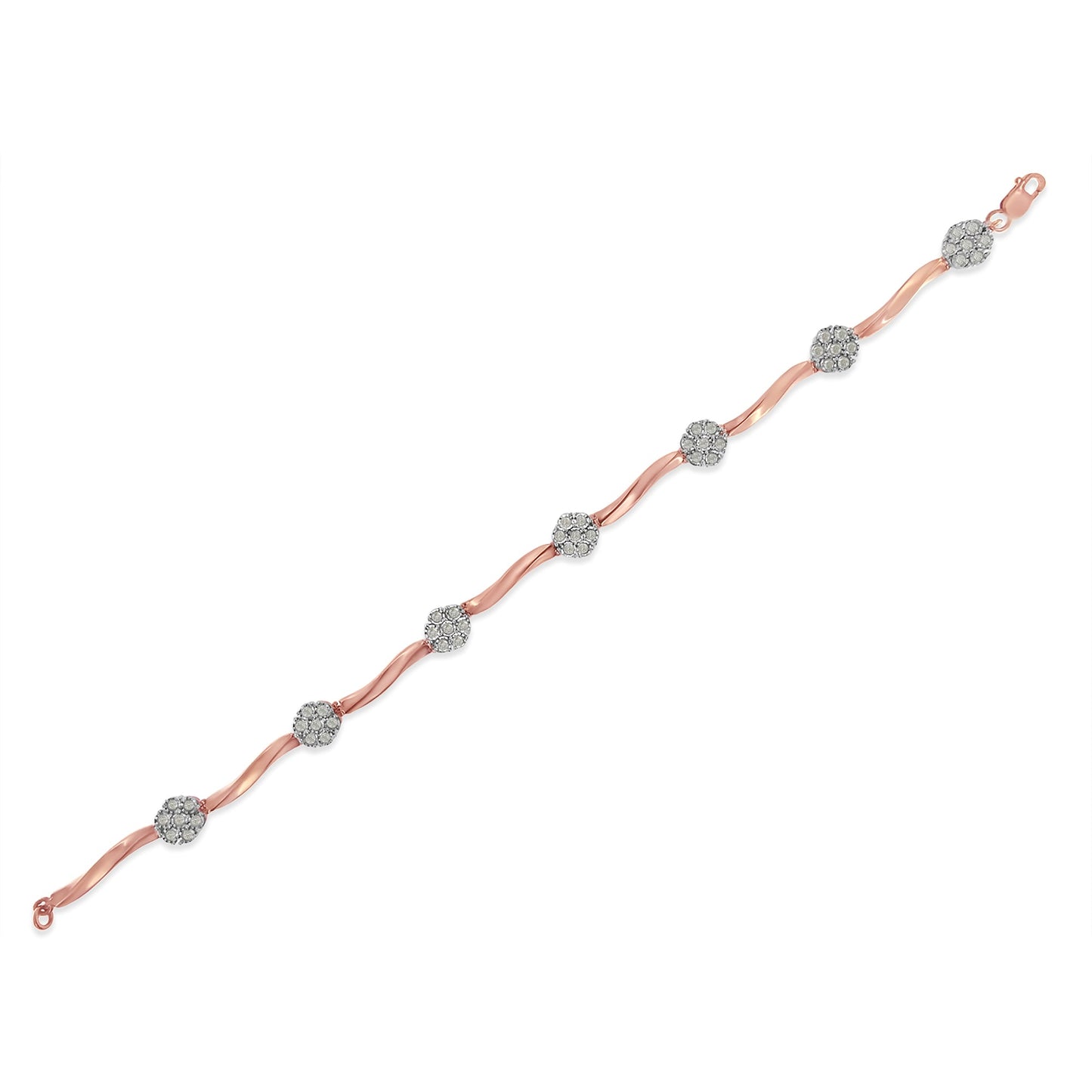 .925 10k Or Rose Plaqué Argent Sterling Bracelet Floral en Diamant