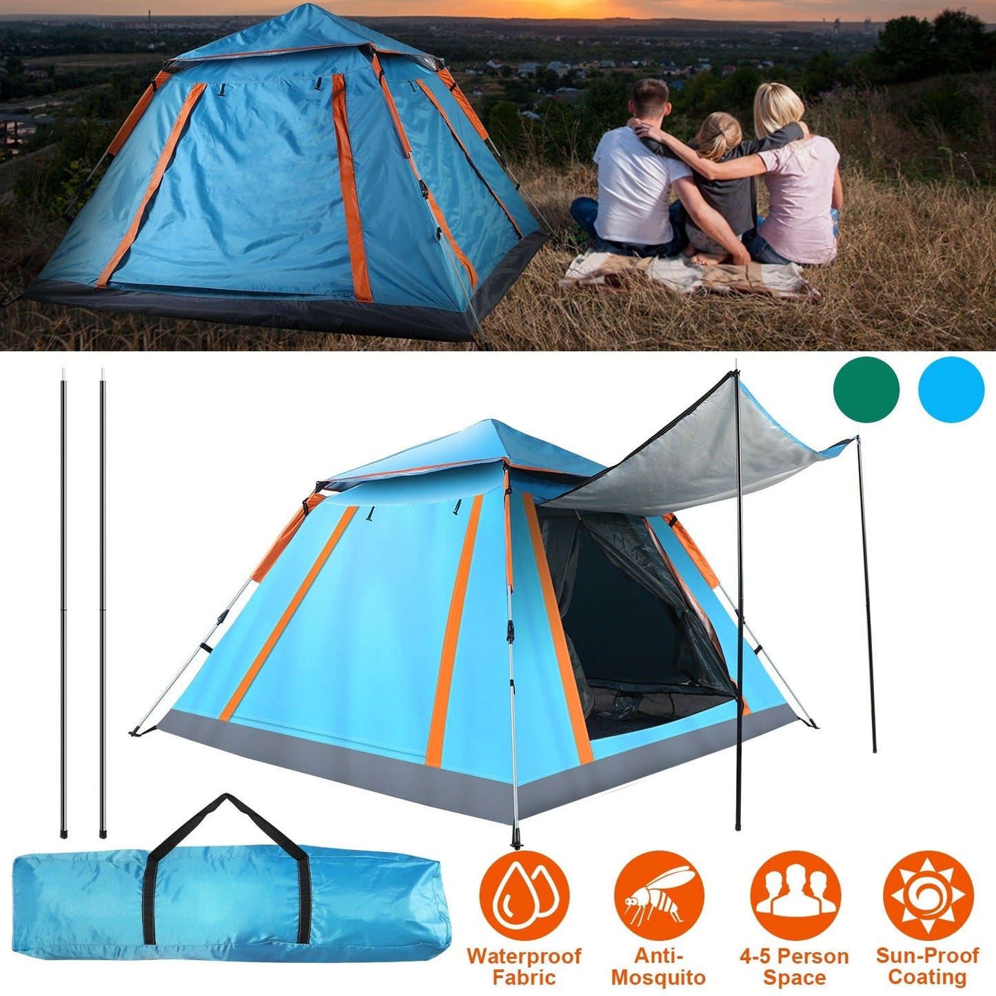 Tente de camping GBruno pour 4-5 personnes