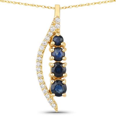 0.40 Carat Blue Sapphire & Diamond 14K Yellow Gold Pendant