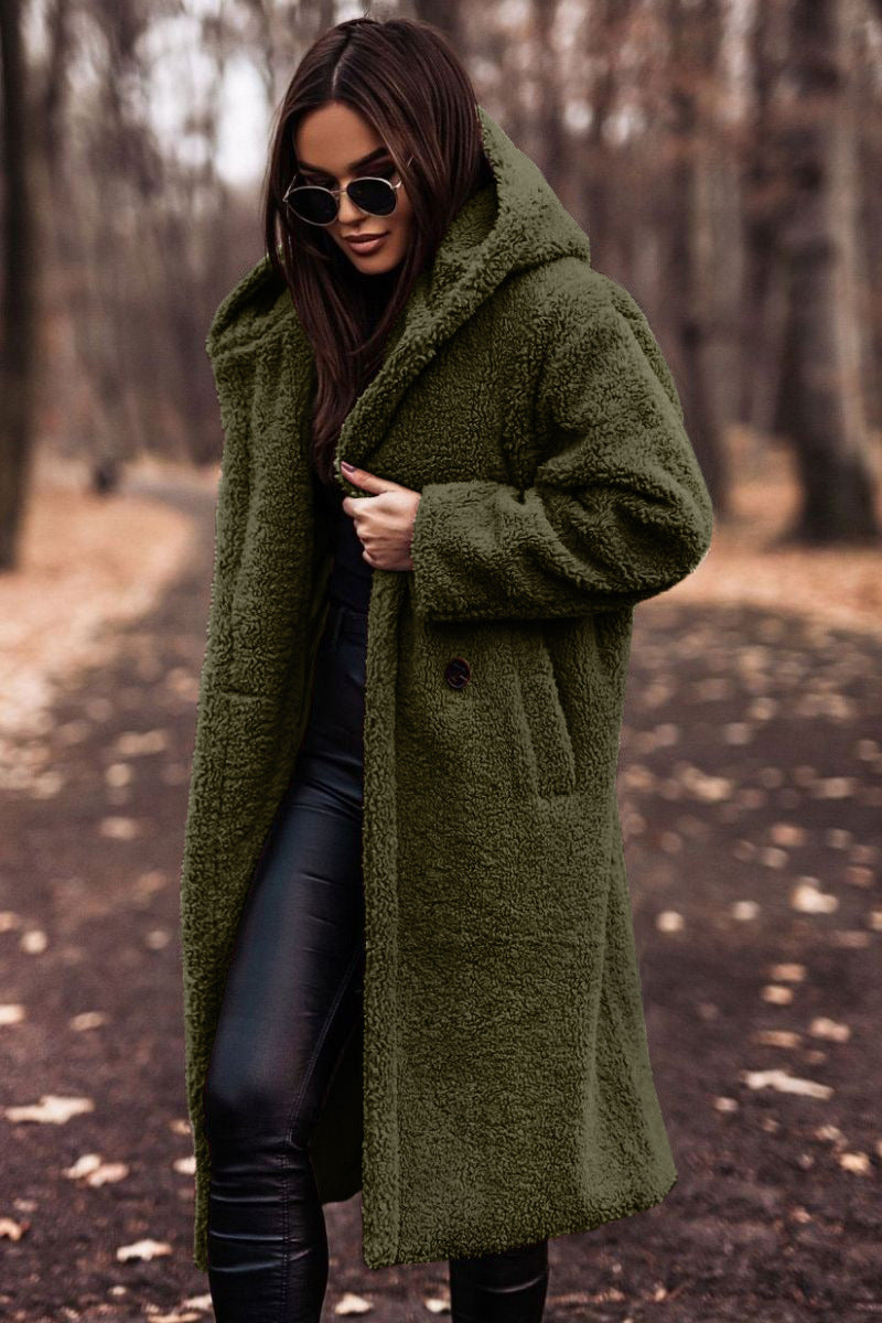 Elegant Plush Faux Fleece Long Coat for Women