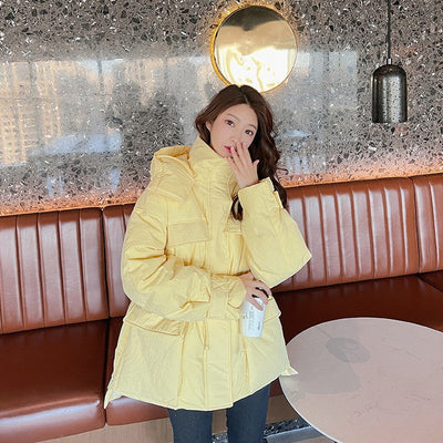 Mid-Length Hooded Puffer Jacket with Down Filling