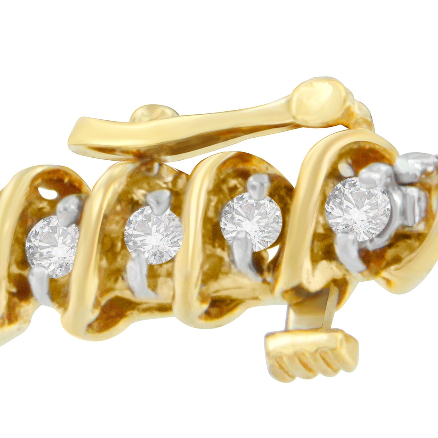 18K Yellow Gold Round Cut Diamond Spiral Link Bracelet