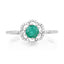 Anillo de Compromiso de Esmeralda Zambiana y Diamante de 0.55 Quilates en Oro Blanco de 14K