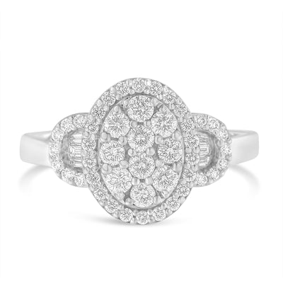 10K White Gold 1.0 Cttw Diamond Oval Cluster Halo Ring - Size 7