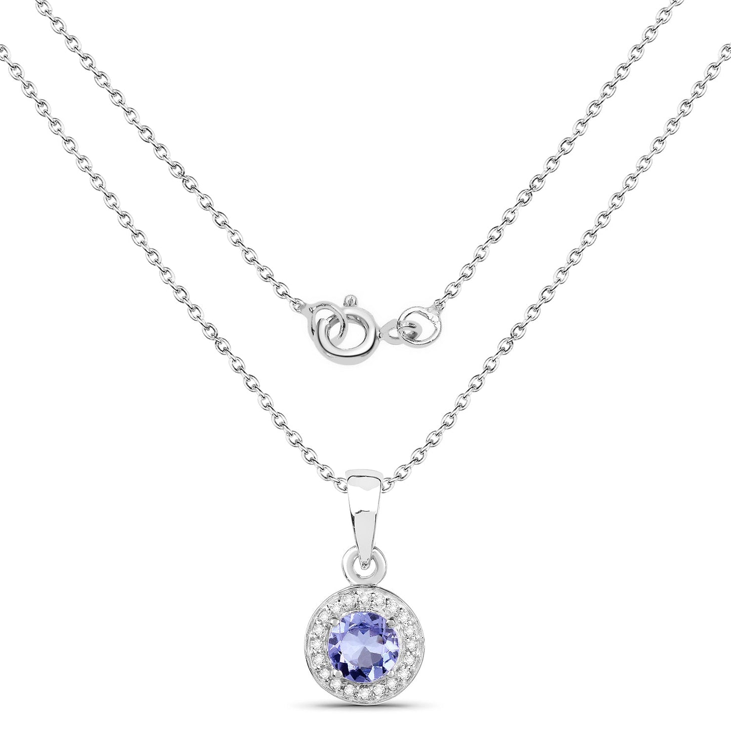 1.05 Carat Genuine Tanzanite & White Topaz Pendant in Sterling Silver