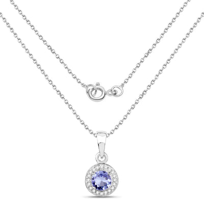 1.05 Carat Genuine Tanzanite & White Topaz Pendant in Sterling Silver