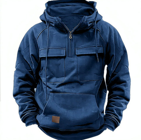 Hoodie zippé décontracté pour homme avec cordon et poche