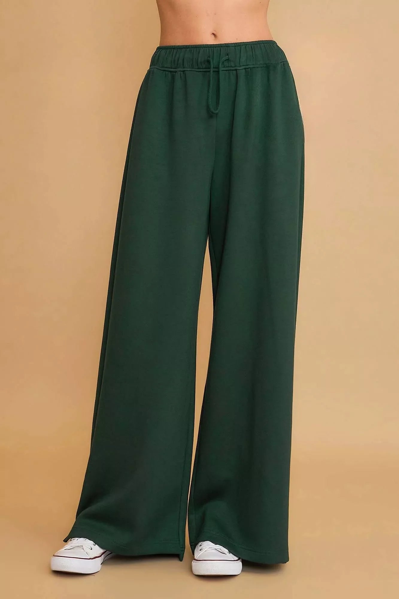 Umgee Wide Leg Pants with Elastic Drawstring Waistband