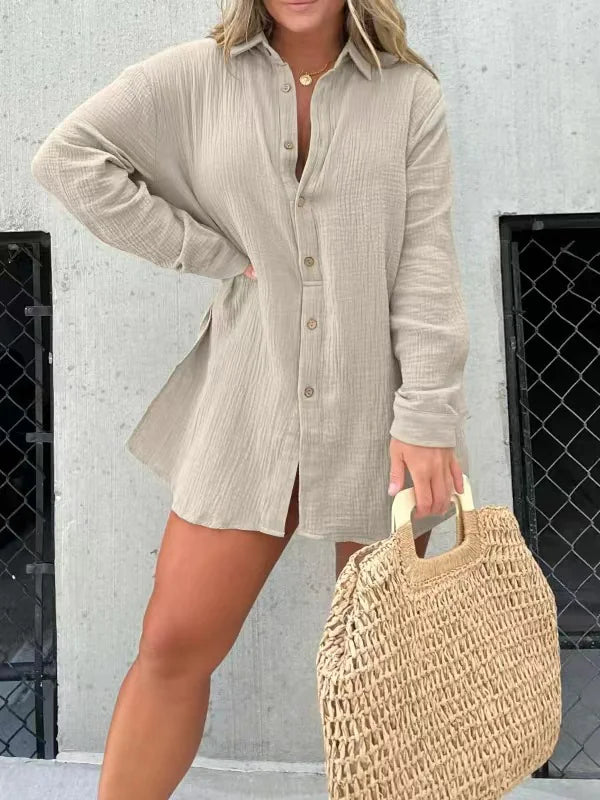 Ensemble de Chemise Longue et Short en Crêpe à Double Couche