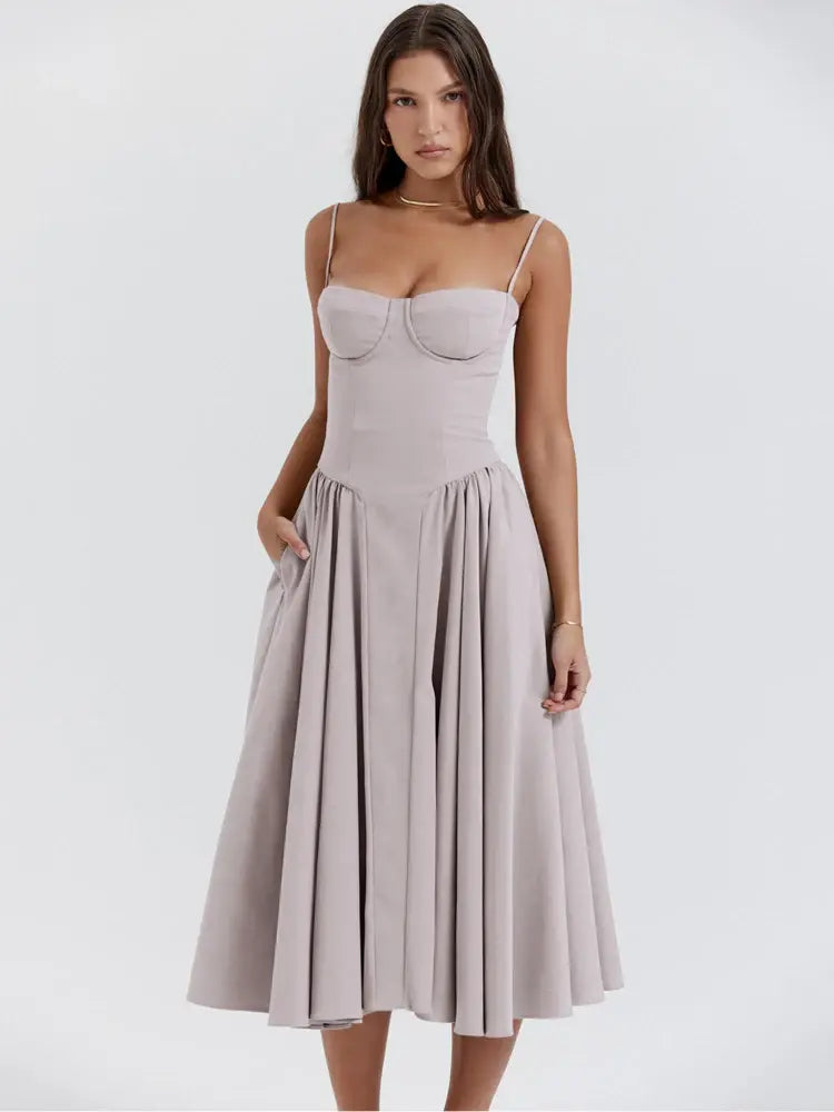 Vestido Midi Elegante con Tirantes de Espagueti