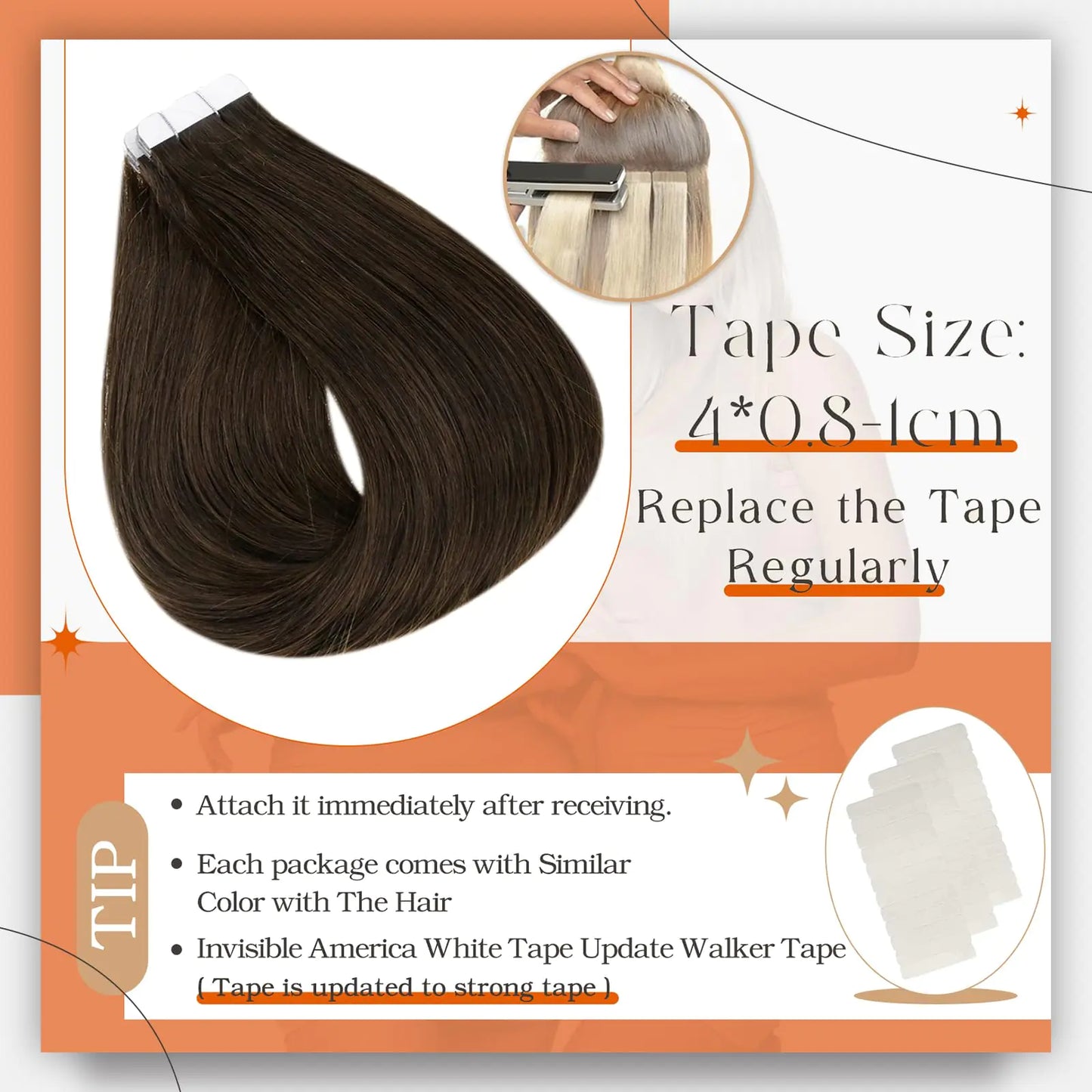 Extensiones de Cabello Tape-In Premium - Castaño Oscuro Remy