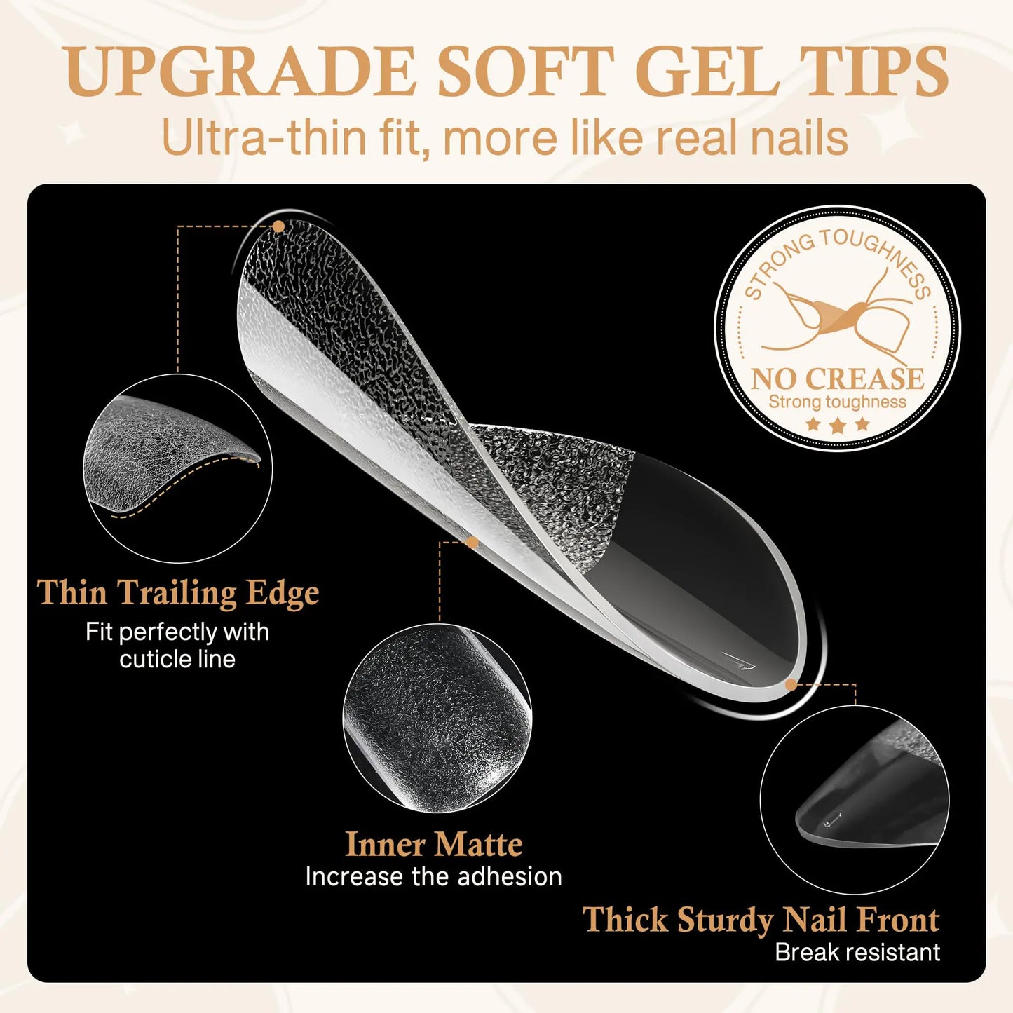 Short Almond Gel Nail Tips - 504pcs Half Matte Press-On Nails