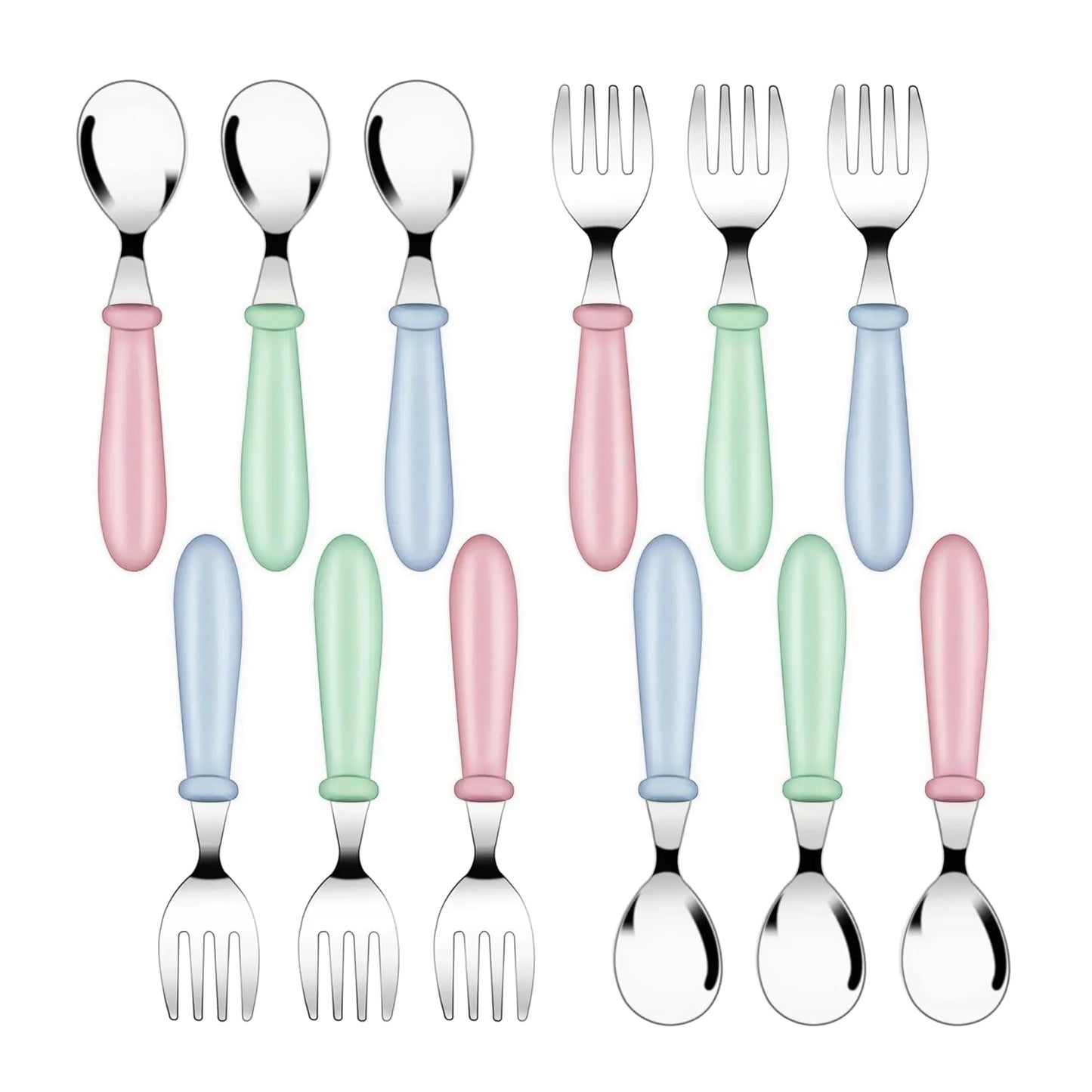 Ensemble de couverts pour tout-petits en acier inoxydable - 12 pièces - Sûr et durable