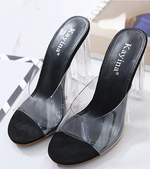 Jelly Crystal Leopard Open-Toed High Heels