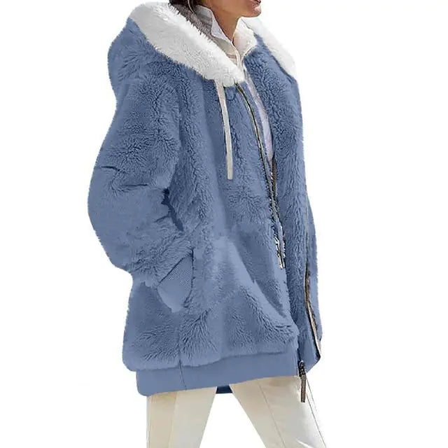 Manteau Zippé en Peluche pour Femmes - Grande Taille, Chaud et Doux