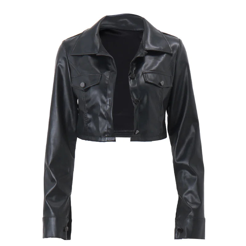 Faux Leather Cropped Jacket
