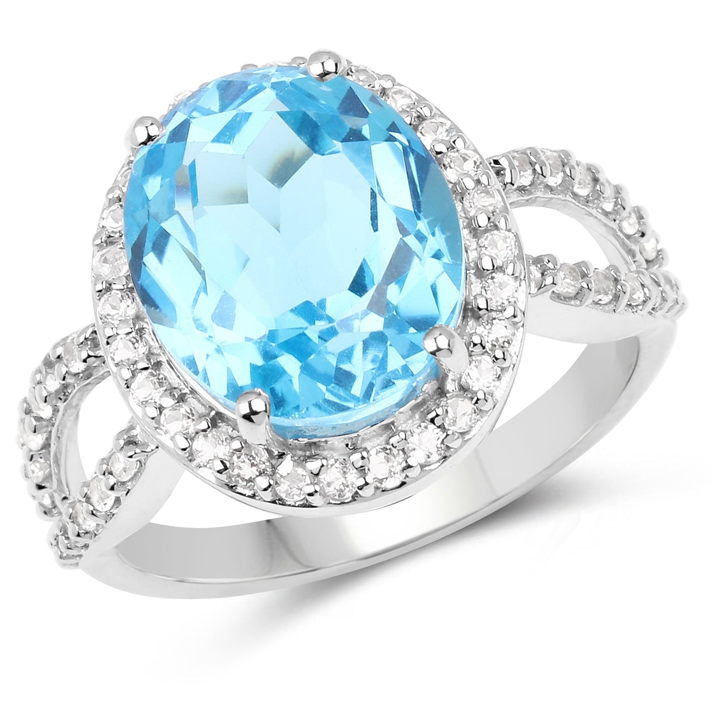 6.03 Carat Swiss Blue Topaz & White Topaz Sterling Silver Ring