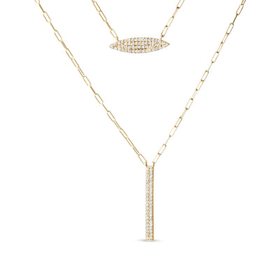 Collier à charms en marquise et barre à deux brins en or jaune 14K