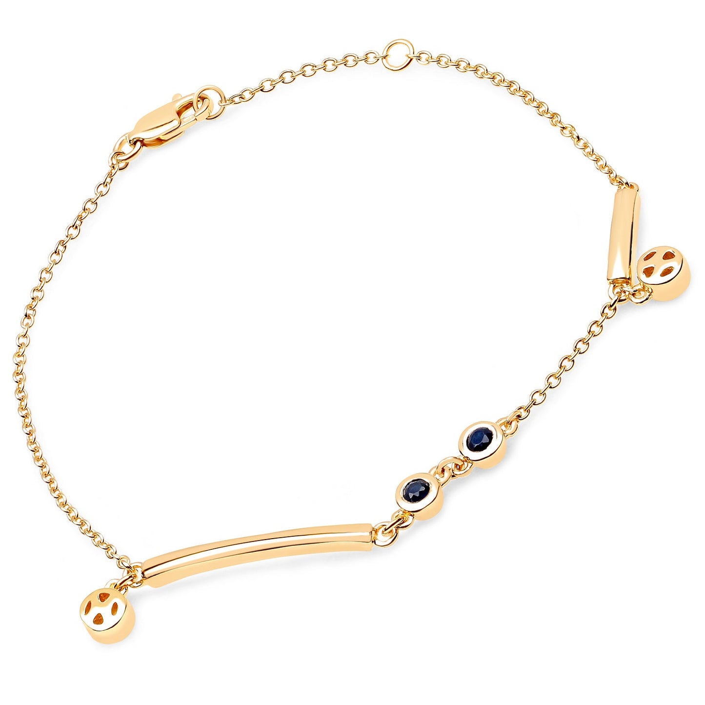Pulsera de Plata Esterlina Baño de Oro Amarillo de 18K con Zafiros Azules