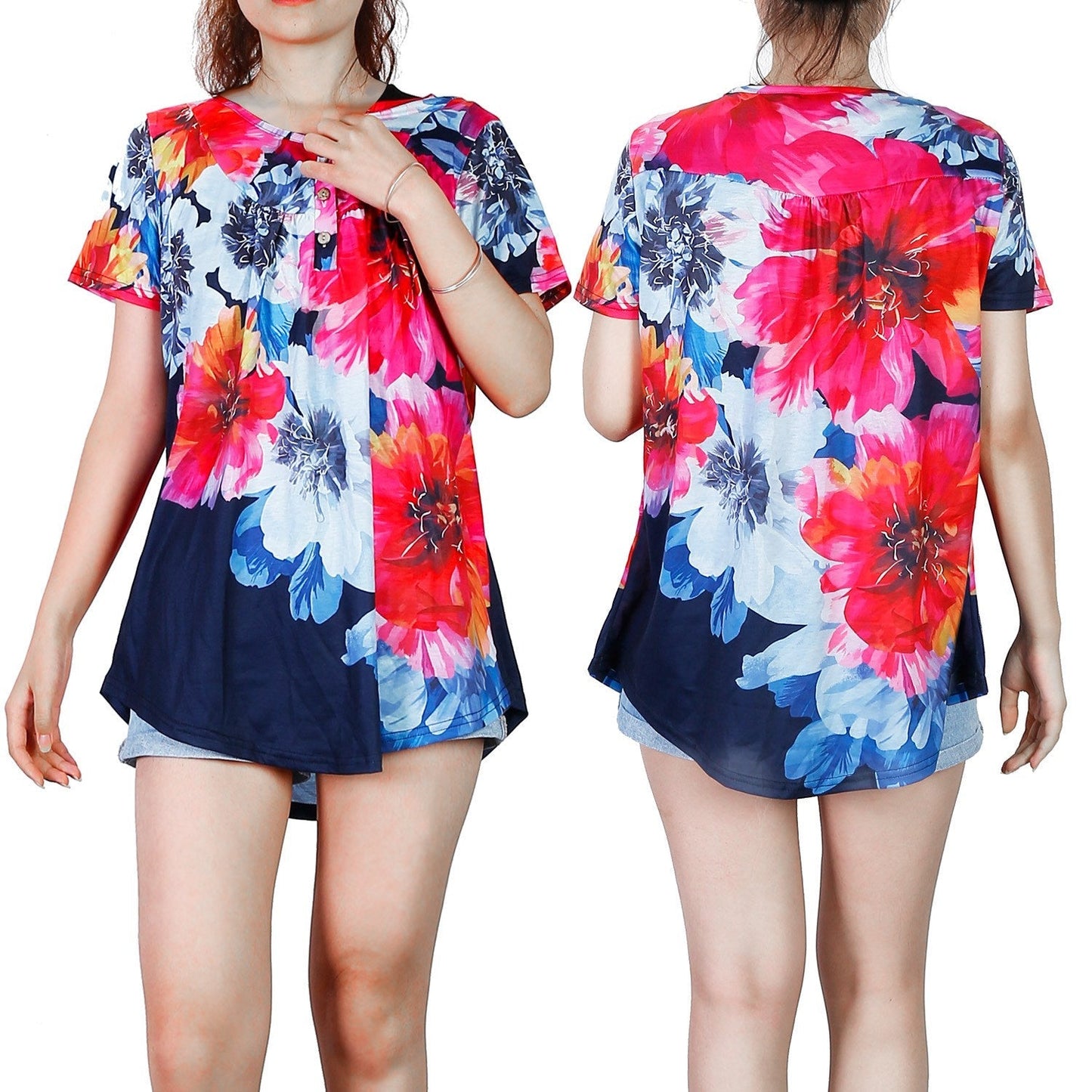 Women’s Floral Printed Short Sleeve Summer Blouse