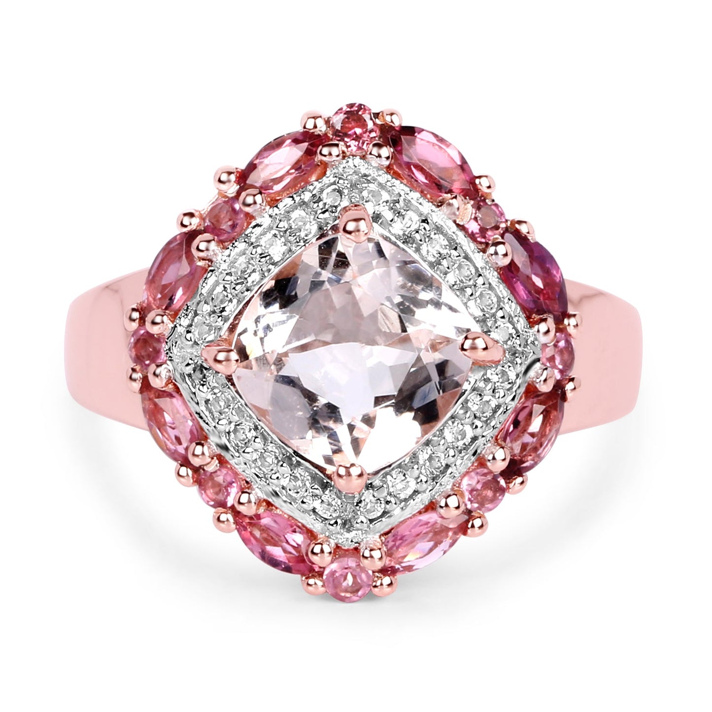 Anillo de Morganita y Turmalina Rosa Bañado en Oro Rosa de 14K