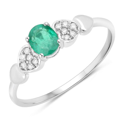 Bague de fiançailles en or blanc 14K avec émeraude zambienne de 0,36 carat et diamants