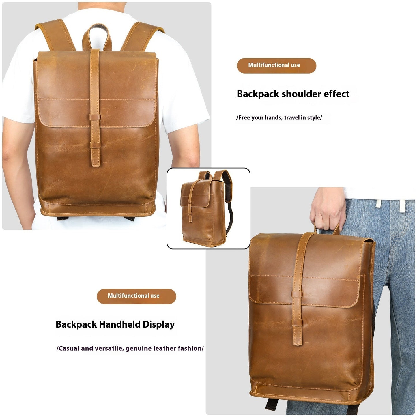 Sac à dos de voyage en cuir premium pour ordinateur portable