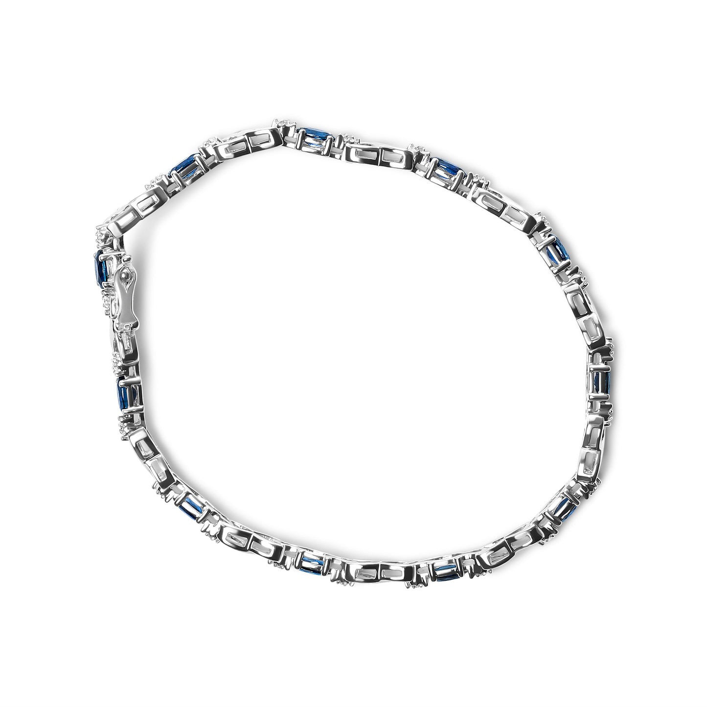 Bracelet en or blanc 10K avec saphir et diamants en sertissage griffes - Taille 7