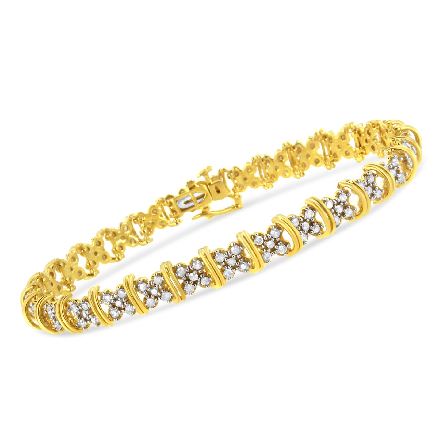 Pulsera de Clúster de Diamantes de Plata Esterlina Baño de Oro de 10K
