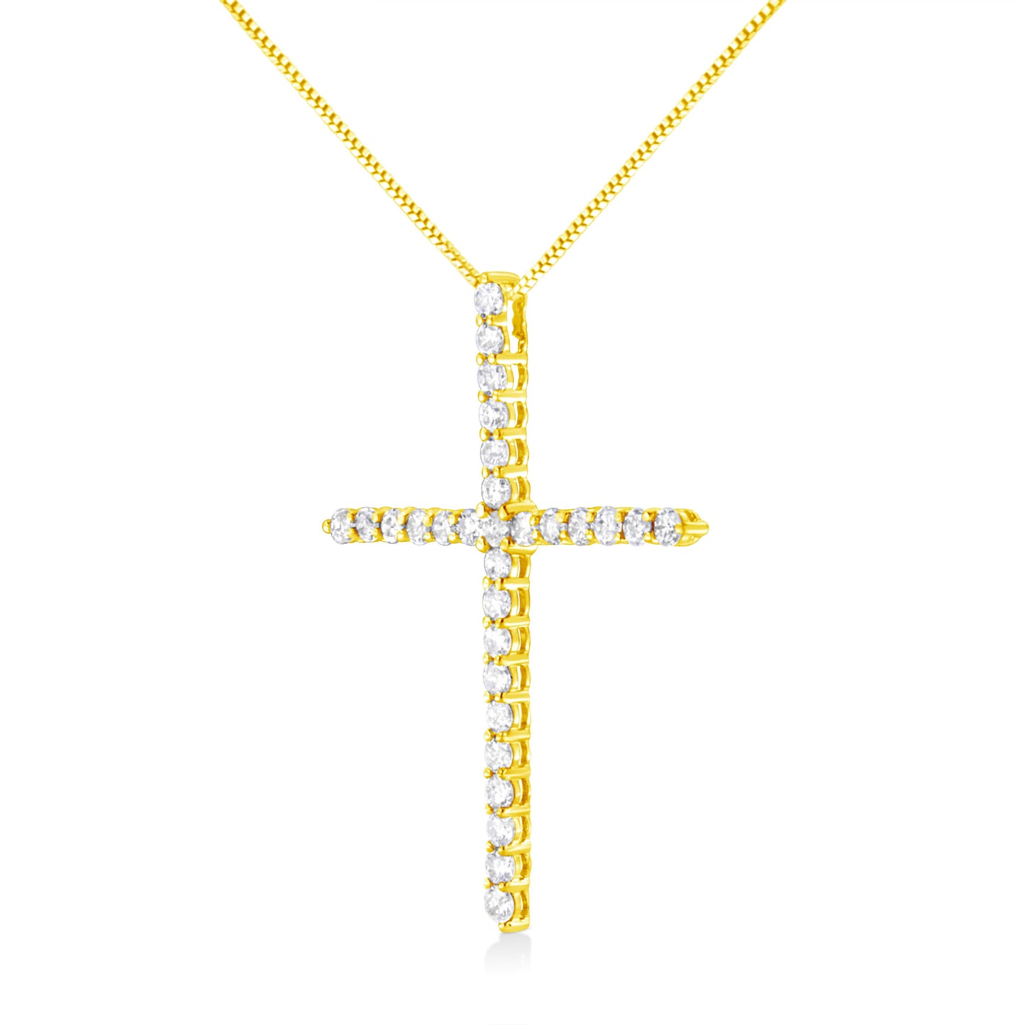 10K Yellow Gold 3.00 cttw Round-Cut Diamond Cross Pendant Necklace