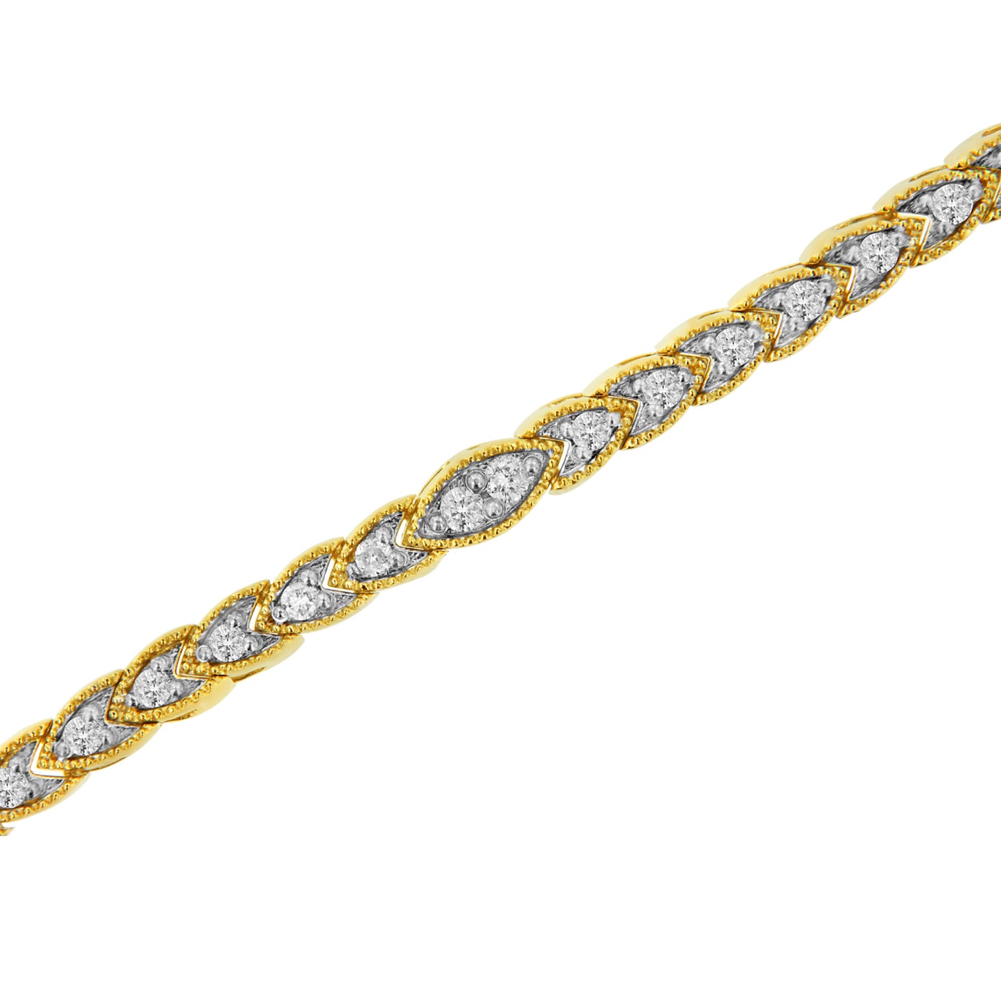 Pulsera de eslabones de plata esterlina chapada en oro amarillo de 10K con diamantes - 7.25"