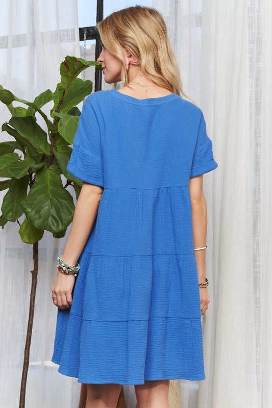 The Tiered Notched Short Sleeve Dress for Women