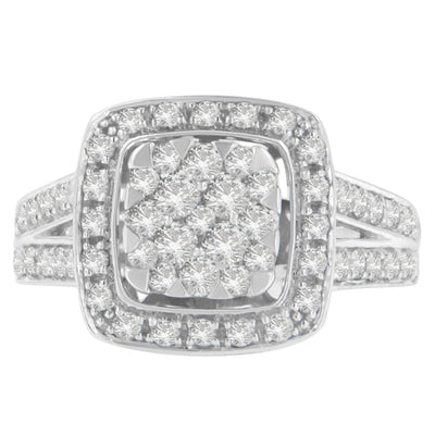 Anillo de Compromiso de Diamantes en Clúster de Oro Blanco de 10K - Talla 6-1/2