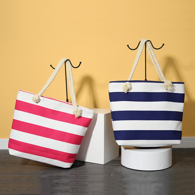 Stylish Striped Beach Bag for Women - Large Capacity