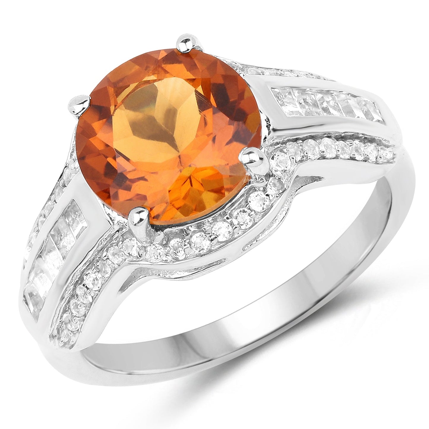 2.81 Carat Genuine Citrine and White Topaz Sterling Silver Ring