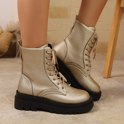 Botas de Cuero Martin con Plataforma y Cordones para Mujer