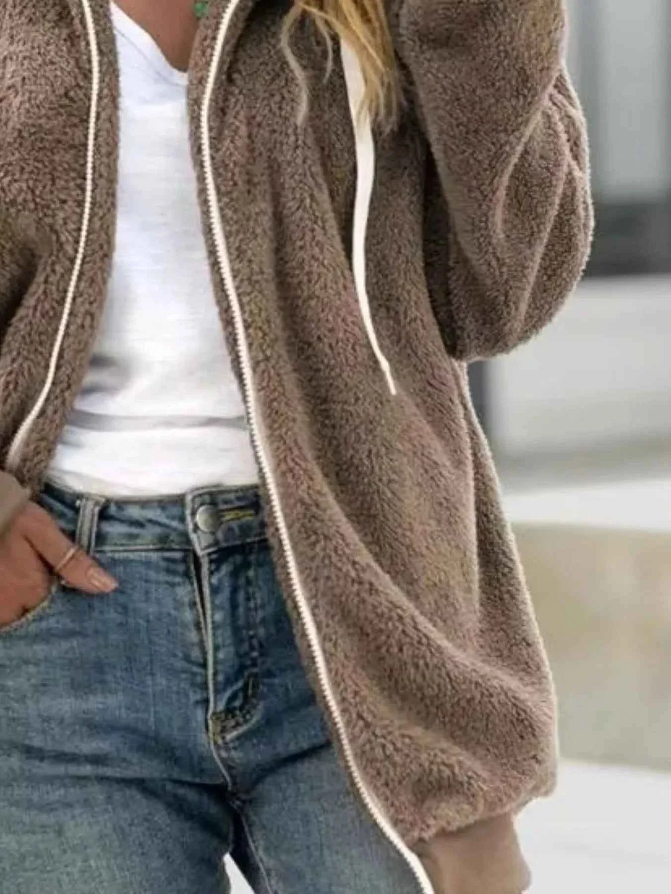 Cozy Fleece Zip-Up Hooded Jacket - Plus Size
