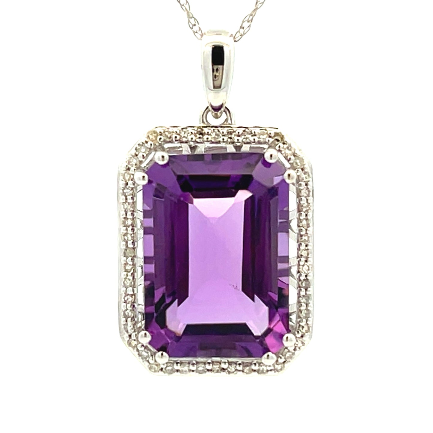 Amethyst and Diamond Pendant in 14KT White Gold