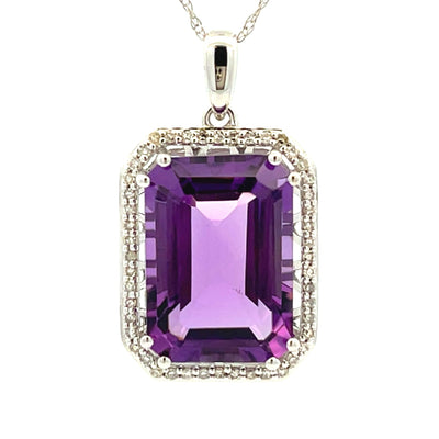 Pendentif en Améthyste et Diamant en Or Blanc 14KT