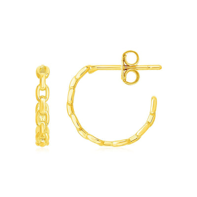 Pendientes de aro delicados de cadena de oro amarillo de 14k