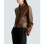 Womens Biker-Style Lapel Leather Jacket