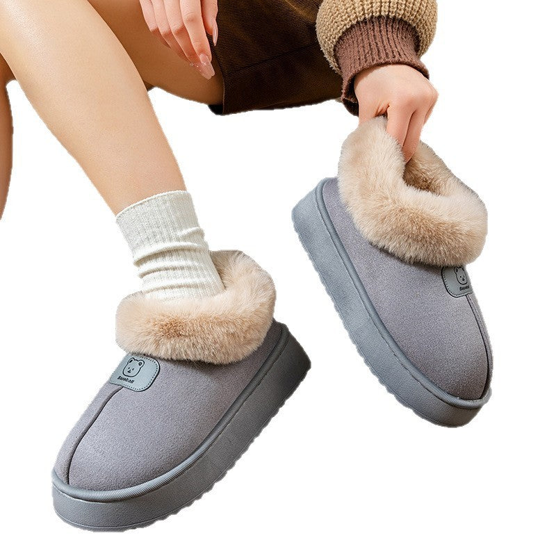 Chaussons en coton à enroulement pour femmes - Bottes de neige épaisses et à la mode