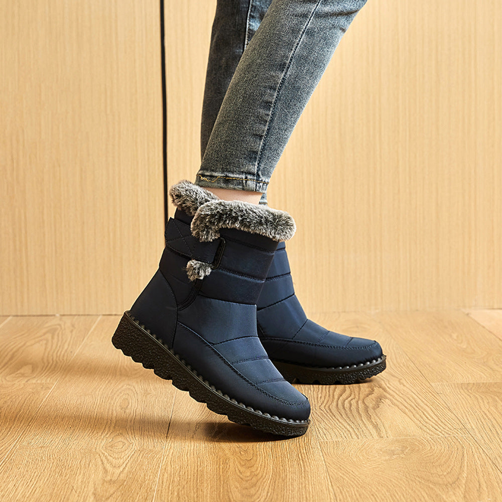 Botas de Nieve Impermeables de Piel Sintética para Mujer con Tacones Bajos