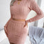 Cable-Knit Round Neck Top and Skirt Sweater Set - Korvel