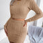 Cable-Knit Round Neck Top and Skirt Sweater Set - Korvel