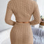 Cable-Knit Round Neck Top and Skirt Sweater Set - Korvel