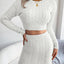 Cable-Knit Round Neck Top and Skirt Sweater Set - Korvel