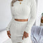 Cable-Knit Round Neck Top and Skirt Sweater Set - Korvel